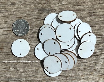 25 qty 1 inch TWO HOLE Double Sided White Blanks wooden craft circles  hole, DIY craft supplies 1" disc