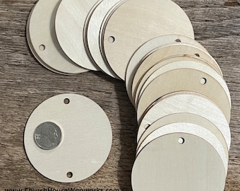 25 qty 3 inch wooden 2 HOLE TAG craft circles, DIY craft supplies three inch wood circles, wood coins, wood disk, rounds,