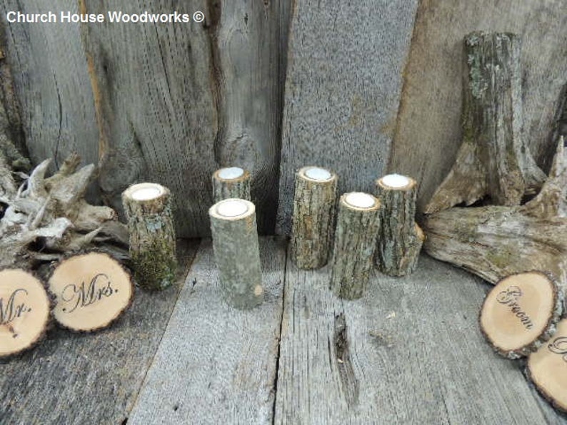 10 qty Tall Rustic Candle Holders, Tree Branch Candle Holders, Rustic Wedding Centerpieces, Wood Candle Centerpieces image 3