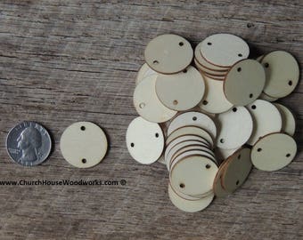 1 inch wooden 2 HOLE TAG craft circles, DIY craft supplies one inch wood circles, wood coins, wood disk, rounds, cookies, with hole