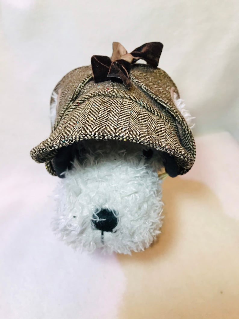 Tweed deerstalker hat with ear holes for dog Herringbone Etsy