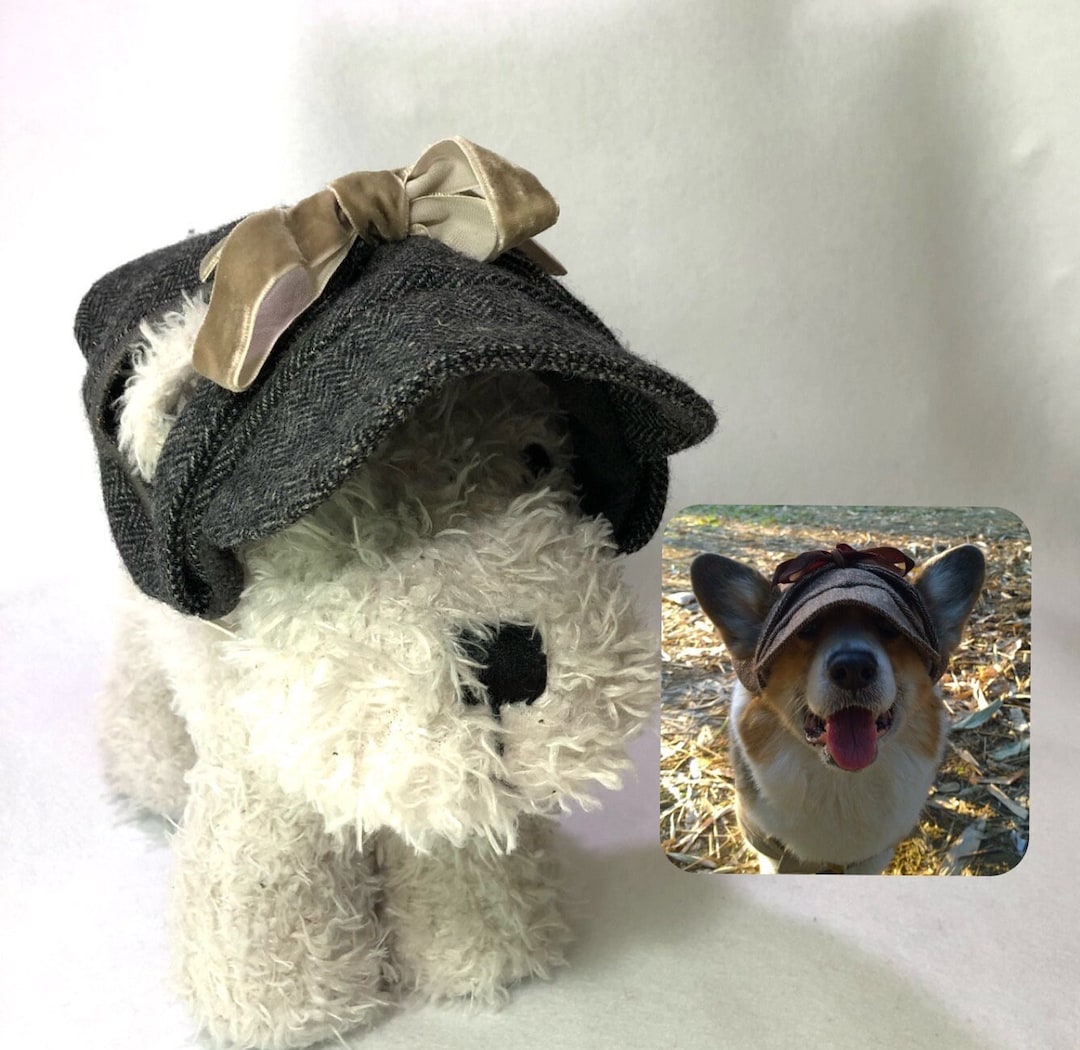 Dog Deerstalker Hat With Ear Holes Gray Herringbone Tweed Etsy