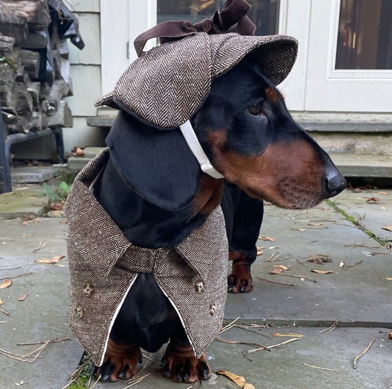 Dog Tweed CAPELET With Fleece Lining Pet Wool Herringbone Tweed