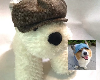 Dog herringbone tweed Newspaper boy hat with ear holes Brown Peaky Blinders cap Baker boy hat Ｎewsie cap for Corgis Medium Large breed dogs