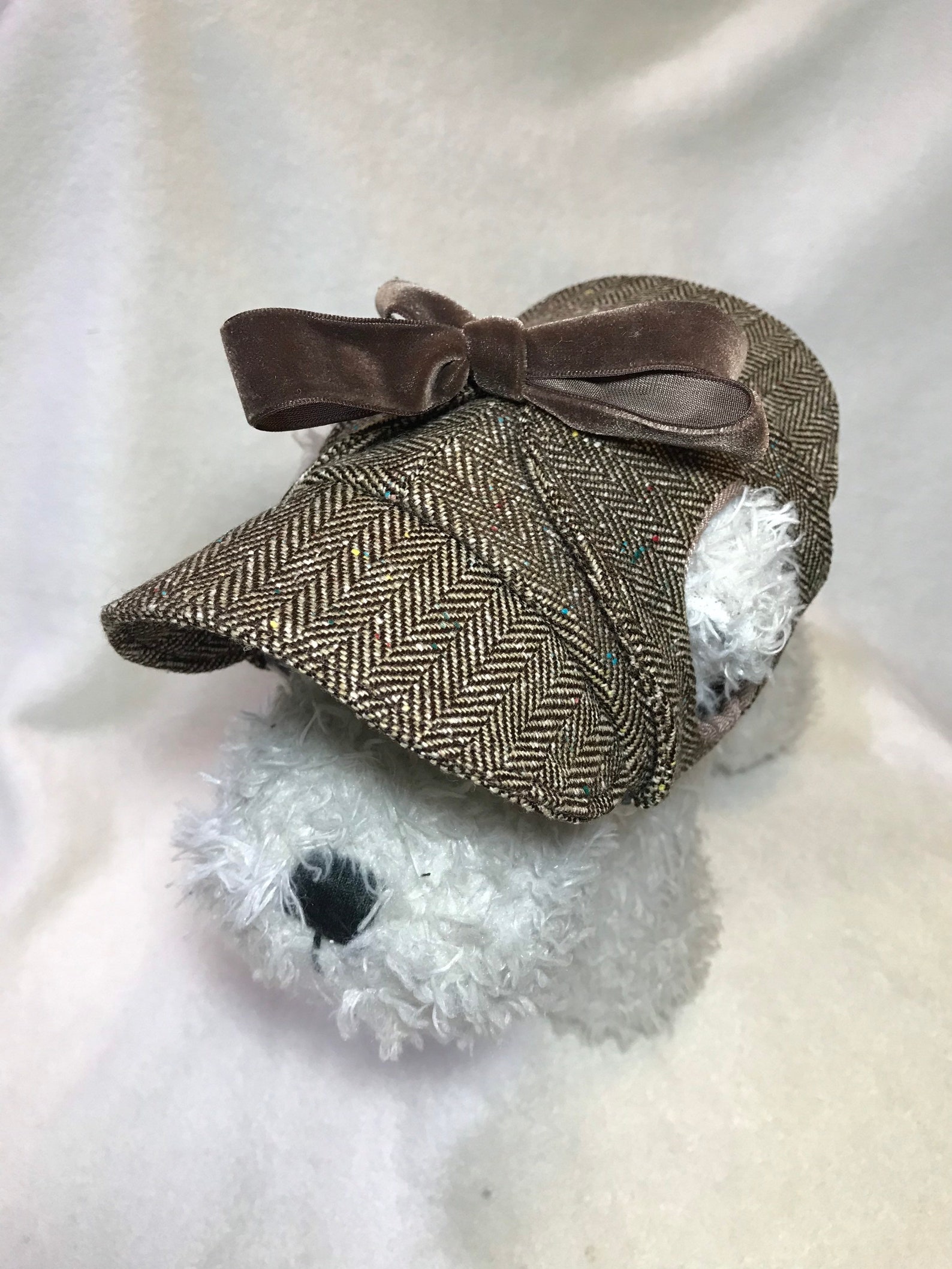Tweed deerstalker hat with ear holes for dog Herringbone Etsy