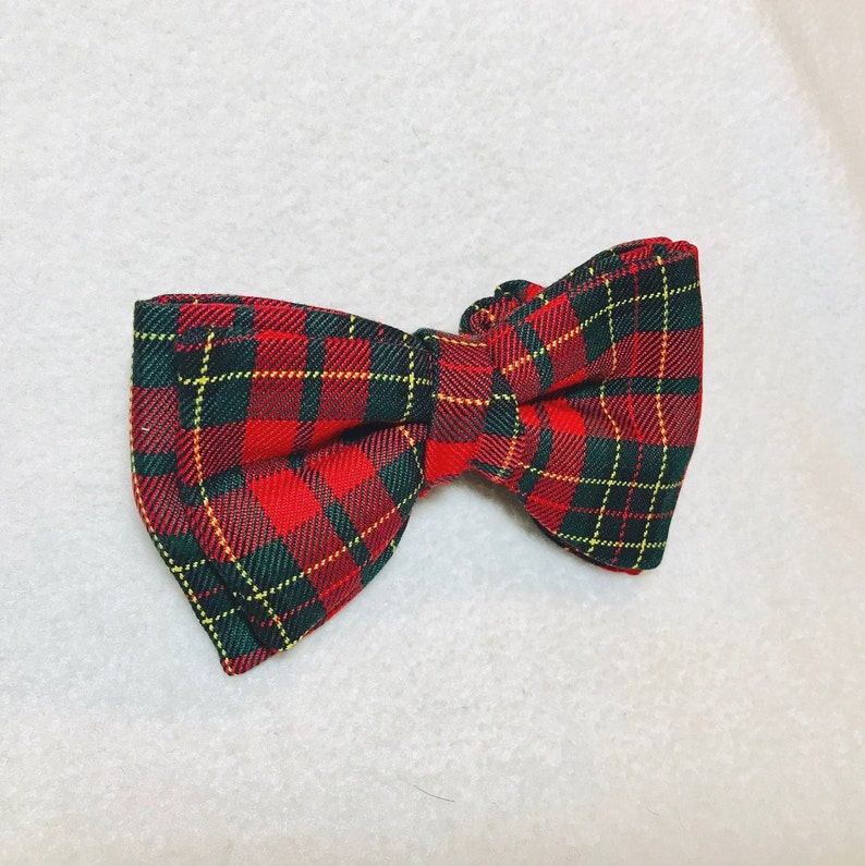 Red tartan plaid Christmas dog bow tie Butterfly bow tie for | Etsy