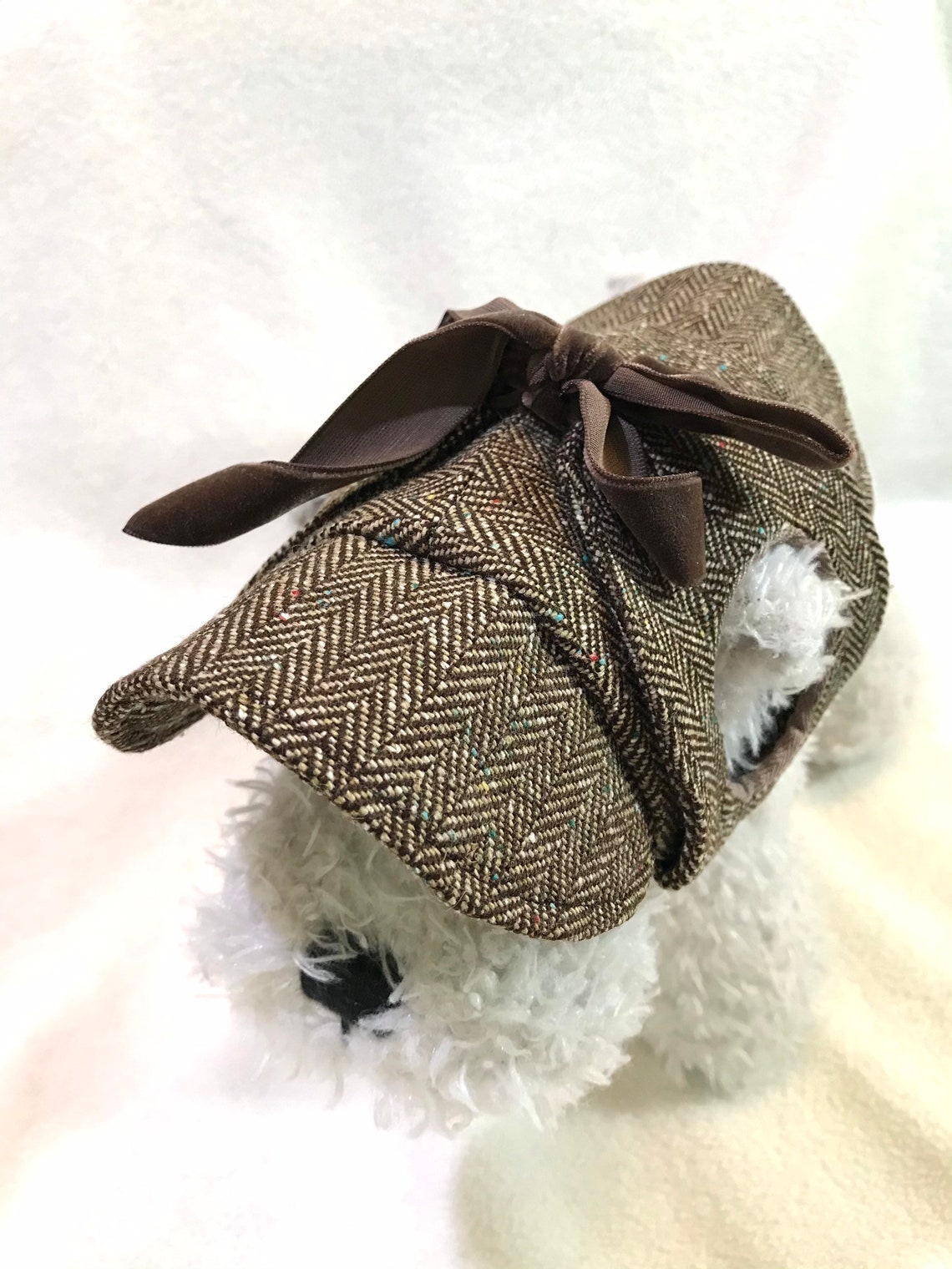 Tweed deerstalker hat with ear holes for dog Herringbone Etsy