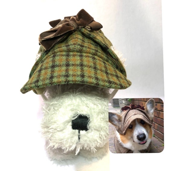 Tweed Deerstalker Hat With Ear Holes for Corgis Medium Large Dogs