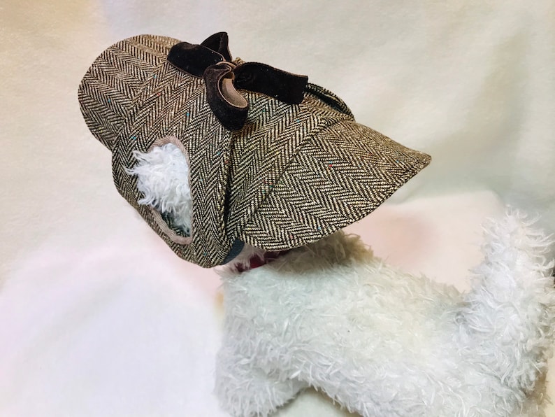 Tweed deerstalker hat with ear holes for dog Herringbone Etsy