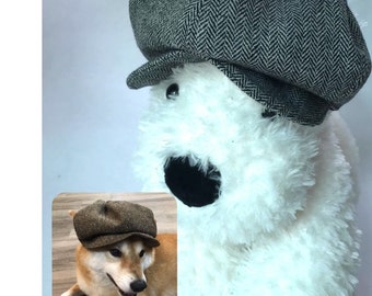 Peaky Blinders cap for dog Herringbone tweed Baker boy hat with ear holes Newspaper boy hat Ｎewsie cap for Corgi Shiba Inu Medium Large dogs