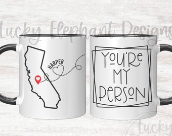 You're My Person Couple Mug Set - Long Distance Relationship Mugs - Couple State Mugs - Long Distance State Mug Set - Cute Couple Mugs