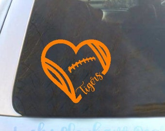 Personalized Football Mom Vinyl Decal - Football Heart Car Decal - Custom Football Vinyl Decal - Sports Decal Sticker - 26 Colors!