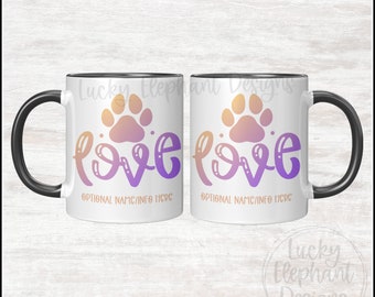 Love Paw Print Coffee Mug - Love Cat Paw Coffee Mug - Personalized Pet Coffee Mug - Custom Cat Mug - Custom Dog Mug