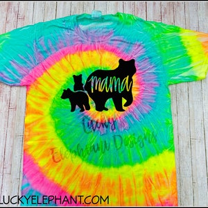 Mama Bear Tie Dye Shirt - Minty Rainbow Tie Die Shirt - Mama Bear and 2 Cubs Tie Dye T-Shirt - Momma Bear and 2 Cubs Tie Dye Shirt