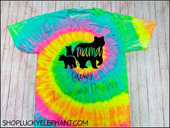 Mama Bear Tie Dye Shirt - Minty Rainbow Tie Die Shirt - Mama Bear and 2  Cubs Tie Dye T-Shirt - Momma Bear and 2 Cubs Tie Dye Shirt