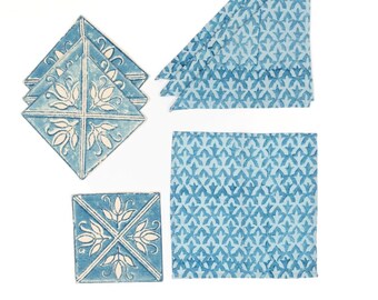 Cocktail Napkin and Coaster Set Cornflower Blue & Sky Blue