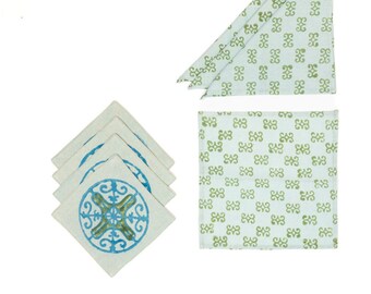 Cocktail Napkin and Coaster Set Cornflower Blue & Sage Green