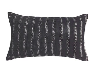 Lakhir Charcoal Velvet Petit Lumbar Pillow Cover