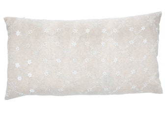 Grace Lucknow Lumbar Pillow Cover Natural Linen