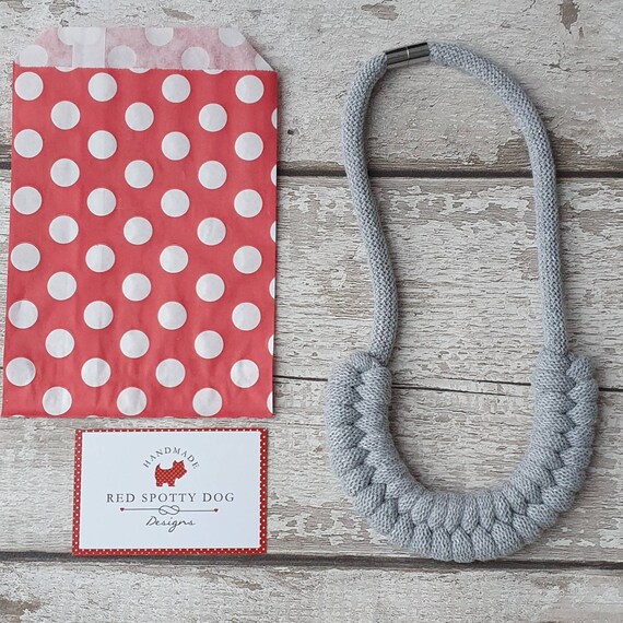 Silvery grey Jayne style knotted necklace (silver metallic thread running through cotton)