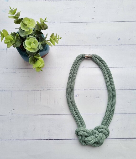Laurel Green Maya Style Knotted Macrame Necklace, Magnet Fastening, Cotton  Cord Rope Jewellery, Sustainable Fashion, Quirky Statement 