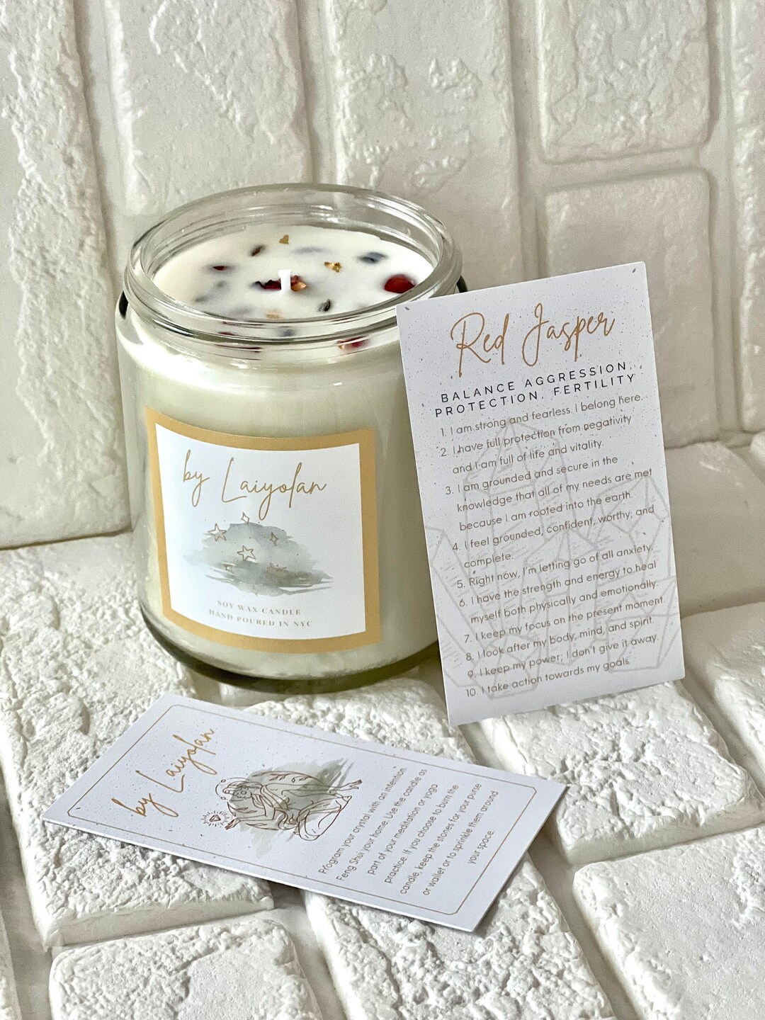 Red Jasper Crystal Infused Gemstone Candle and Affirmations Card ...