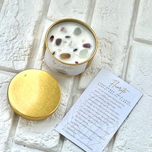 Fluorita – Mini Vela de Estaño de Piedra Preciosa con Infusión de Cristal y Tarjeta de Afirmaciones – Confianza, Amor Propio, Agudeza Mental, Claridad