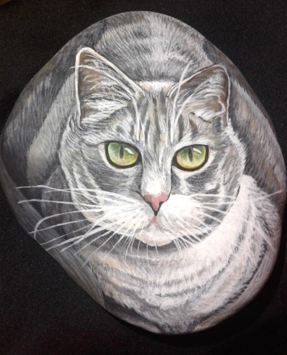 Cat painting/Custom Pet Portraits/Pet Sympathy gifts/Hand Painted Stones/Pet Memorial Stones/Home decor Paper weights / Pet Memorial on Etsy