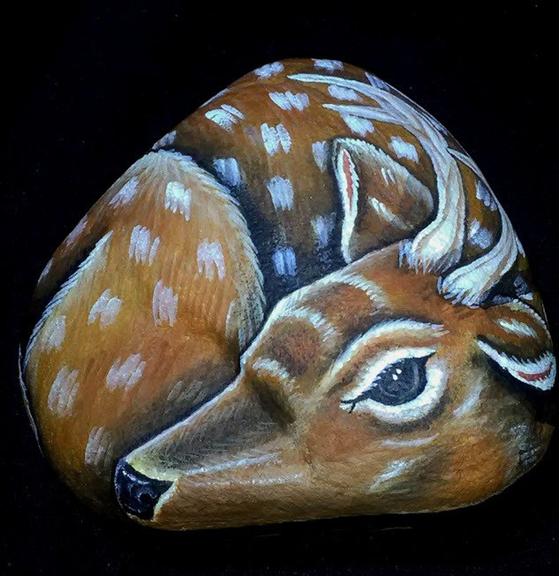 Painted Rock/Christmas/Deer/Painted Stone/Garden Art/Garden Stone/ Home Decor/Doe/Animal Paintings on Etsy image 4