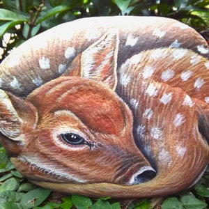 Painted Rock/Christmas/Deer/Painted Stone/Garden Art/Garden Stone/ Home Decor/Doe/Animal Paintings on Etsy image 2