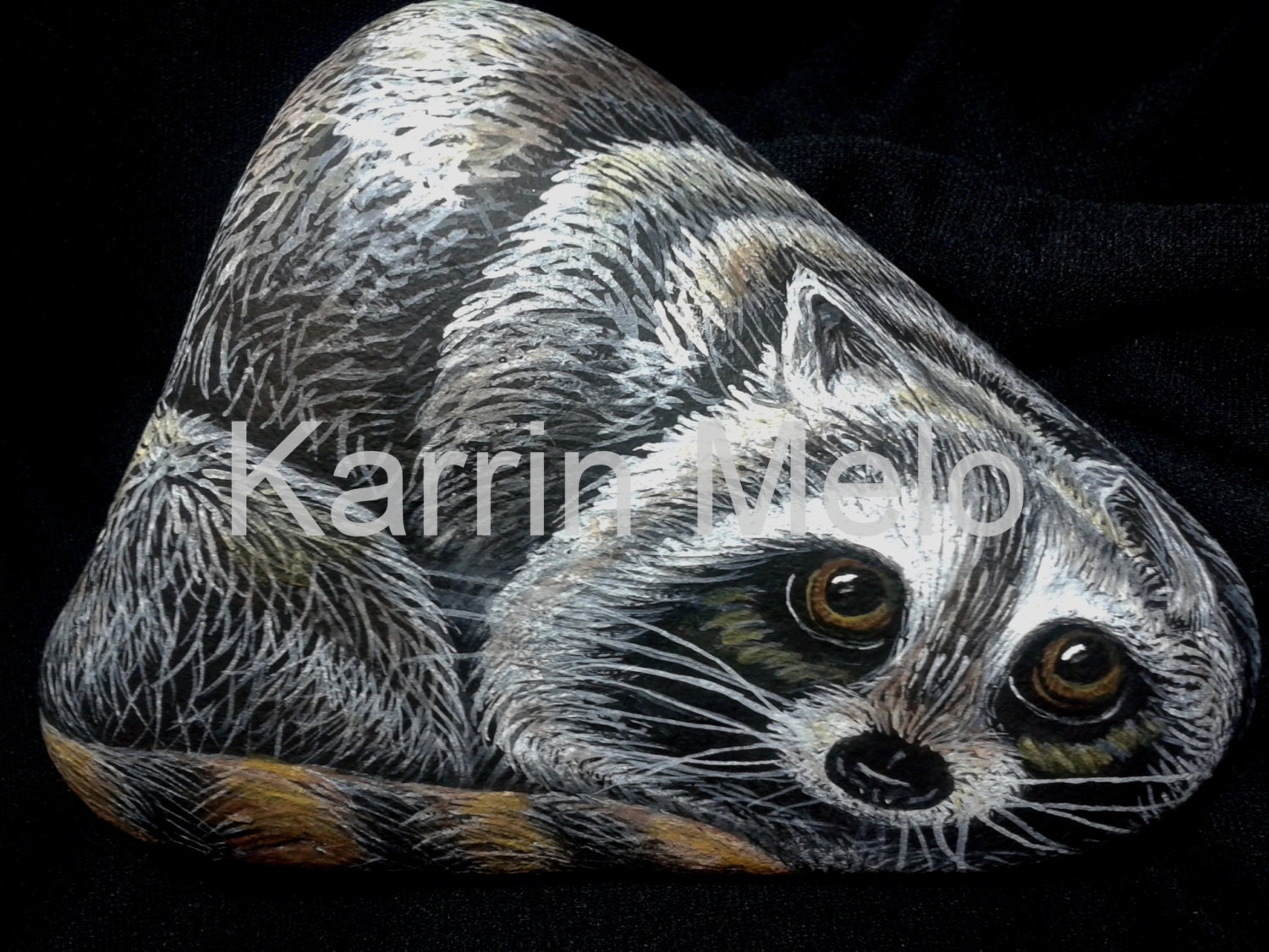 Hand Painted Stones/painted Rock/raccoons/animal Stone / Rock Art