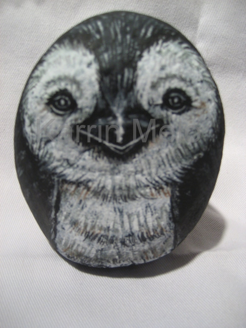 Original Hand Painted Stone / Baby Penguin River Rock with Acrylics for Home / Outdoor Decor Ornament , Paper weight, Kids pet rock on Etsy image 1