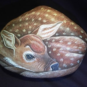 Painted Rock/Christmas/Deer/Painted Stone/Garden Art/Garden Stone/ Home Decor/Doe/Animal Paintings on Etsy image 1