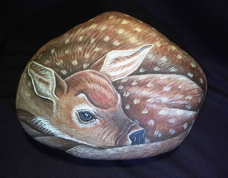 Painted Rock/Christmas/Deer/Painted Stone/Garden Art/Garden Stone/ Home Decor/Doe/Animal Paintings on Etsy image 1