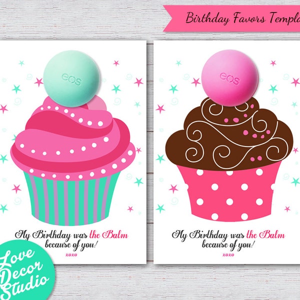 Birthday favors eos lip balm - Cupcakes Birthday favors - INSTANT DOWNLOAD