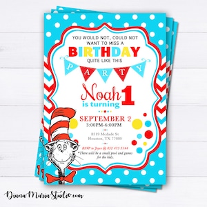 Dr Seuss Birthday Invitation - Personalized Blue and red Dr Seuss Invitation - Boy Birthday Girl Birthday- PRINTABLE