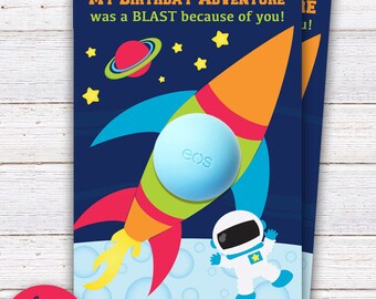 Rocket Ship Space Birthday favors - Rocket ship favor card template - INSTANT DOWNLOAD