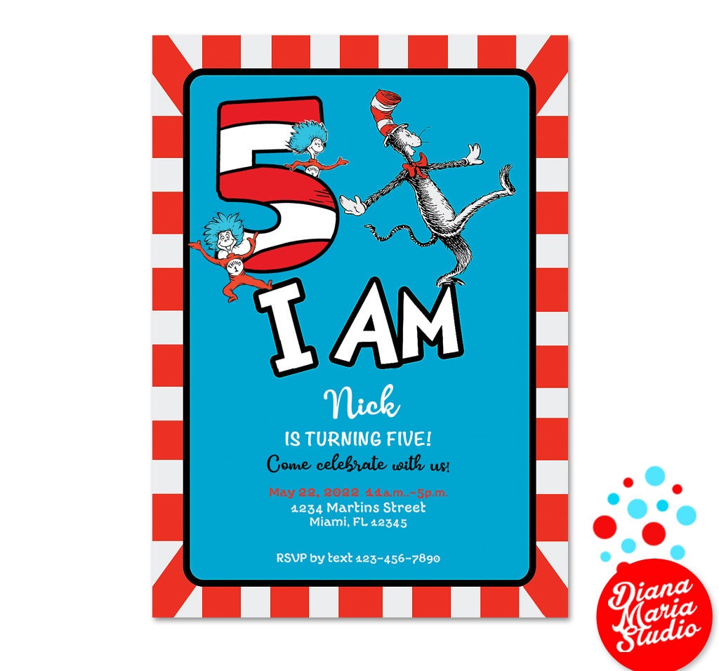 Personalized Dr. Seuss Birthday Invitation Printable Cat in the Hat ...