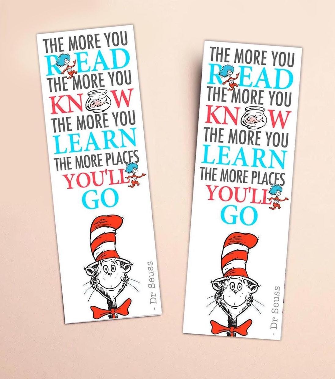 Printable Dr Seuss Bookmark Cat in the Hat Nursery Quote the More That You Read, the More You Know - Etsy dr-seuss-bookmarks-free-printable