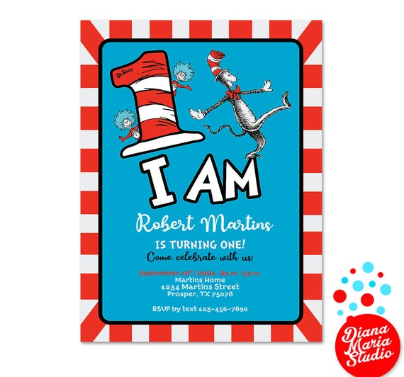 Personalized Dr. Seuss Birthday Invitation Printable Cat in Etsy