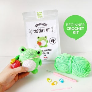 Beginner Crochet Kit Frog, Learn How to Crochet Kit, Easy Crochet Starter Kit, Amigurumi Kit, DIY Craft Kit Xmas Gift, Crochet Frog Plush