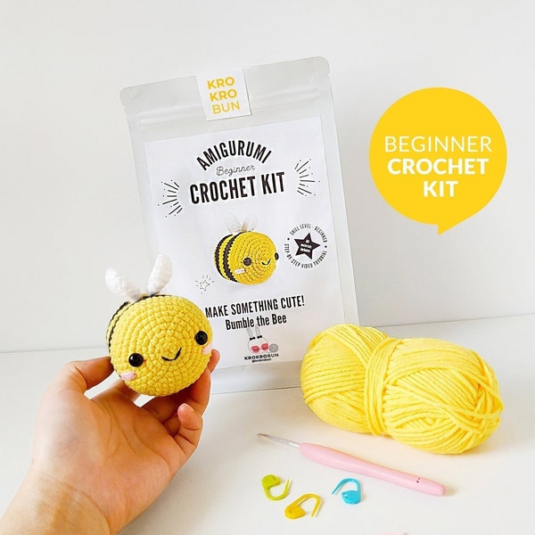 Beginner Crochet Kit Amigurumi Bee, Learn How to Crochet Kit, Easy Crochet Starter Kit, Amigurumi Kit, DIY Craft Kit Gift, Crochet Bee Kit