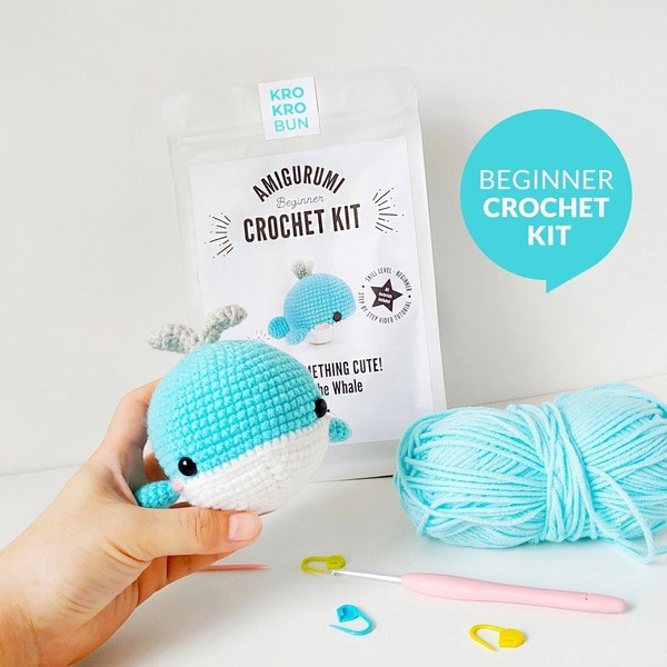 Beginner Crochet Kit Whale, DIY Crochet Kit, Easy Crochet Starter Kit, Amigurumi Kit, Amigurumi Whale, DIY Craft Kit, Crochet Gift Set