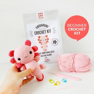 Beginner Crochet Kit Amigurumi Axolotl, DIY Crochet Kit, Easy First Starter Crochet Kit, Amigurumi Kit, Crochet Gifts, Crochet Axolotl