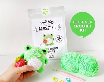 Beginner Crochet Kit Frog, Learn How to Crochet Kit, Easy Crochet Starter Kit, Amigurumi Kit, DIY Craft Kit Xmas Gift, Crochet Frog Plush