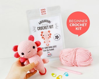 Beginner Crochet Kit Amigurumi Axolotl, DIY Crochet Kit, Easy First Starter Crochet Kit, Amigurumi Kit, DIY Craft Kit Gift, Crochet Axolotl