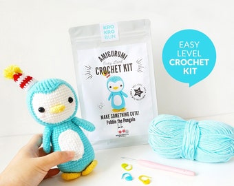 Easy DIY Crochet Kit, Amigurumi Penguin, Learn How To Crochet, DIY Craft Kit Gift, Crochet Project Kit, Crochet Penguin Plush, Xmas Gift Set