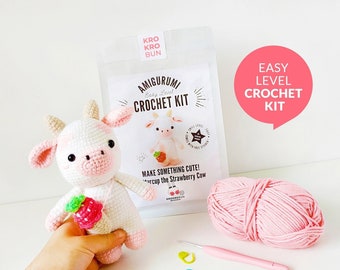 Easy DIY Crochet Kit, Amigurumi Cow, Amigurumi Kit, Learn To Crochet Kit, DIY Craft Kit Gift, Crochet Cow Plushie Kit, Crochet Xmas Gift Set