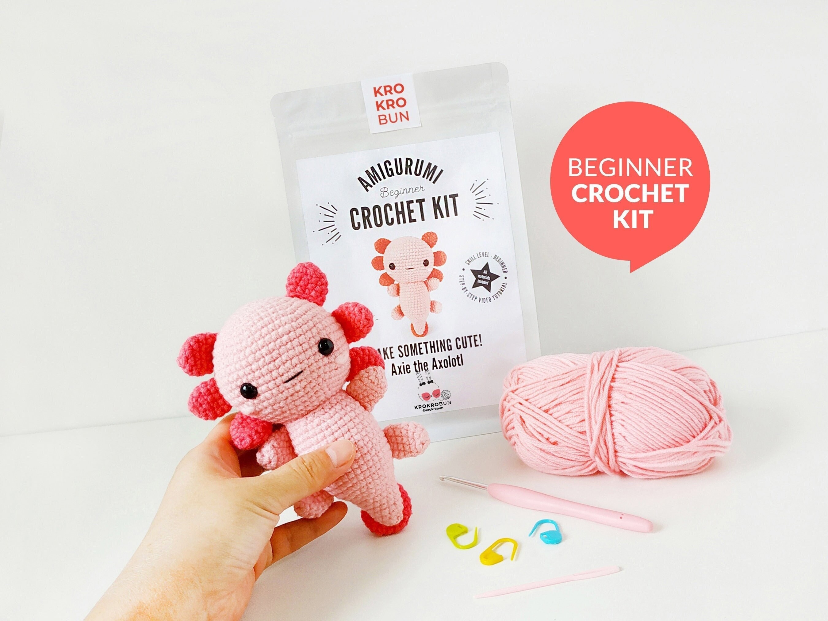Beginner Crochet Kit Amigurumi Axolotl, DIY Crochet Kit, Easy
