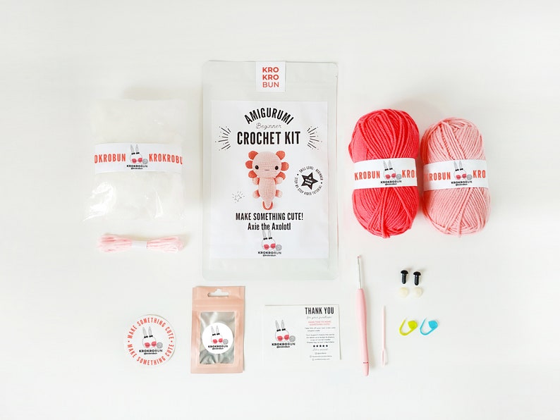 Beginner Crochet Kit Amigurumi Axolotl, DIY Crochet Kit, Easy First Starter Crochet Kit, Amigurumi Kit, Crochet Gifts, Crochet Axolotl image 5